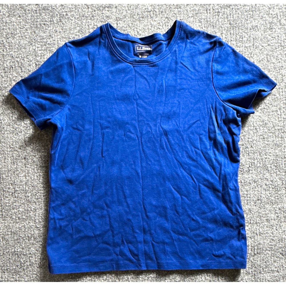 L.L.Bean Women's Blue Solid Crew Neck Short Sleeve T-Shirt Size M Regular